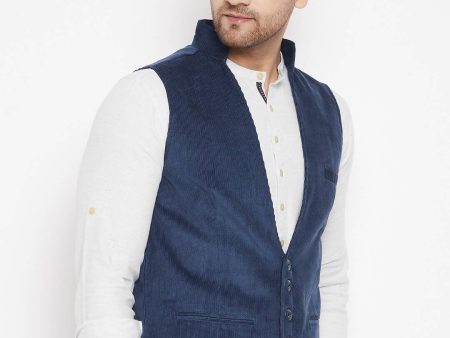 Even Apparels Blue Merino Men Woven Nehru Jacket Online