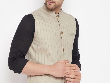 Even Apparels Beige Linen Blend Men Woven Nehru Jacket Supply