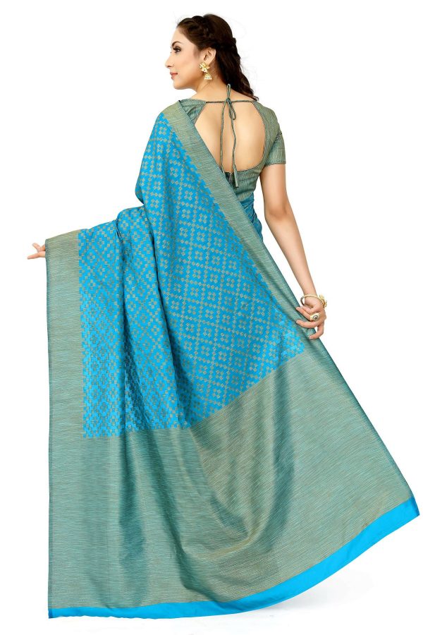 Mimosa Women s Patola Art Silk Turquoise Blue Saree Online Sale