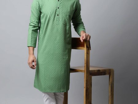 Even Apparels Green Color Pure Cotton Men s Kurta With Band Collar (SLD073) Supply