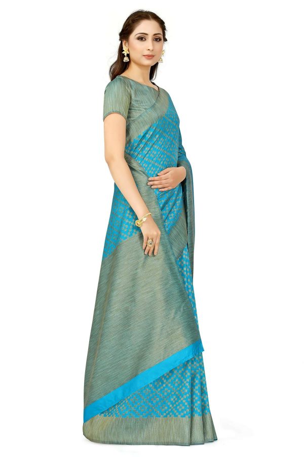 Mimosa Women s Patola Art Silk Turquoise Blue Saree Online Sale