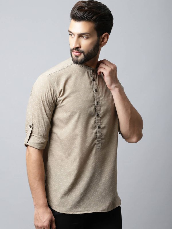 Even Apparels Beige Color Pure Cotton Men s Kurta With Band Collar (SLD072) For Sale