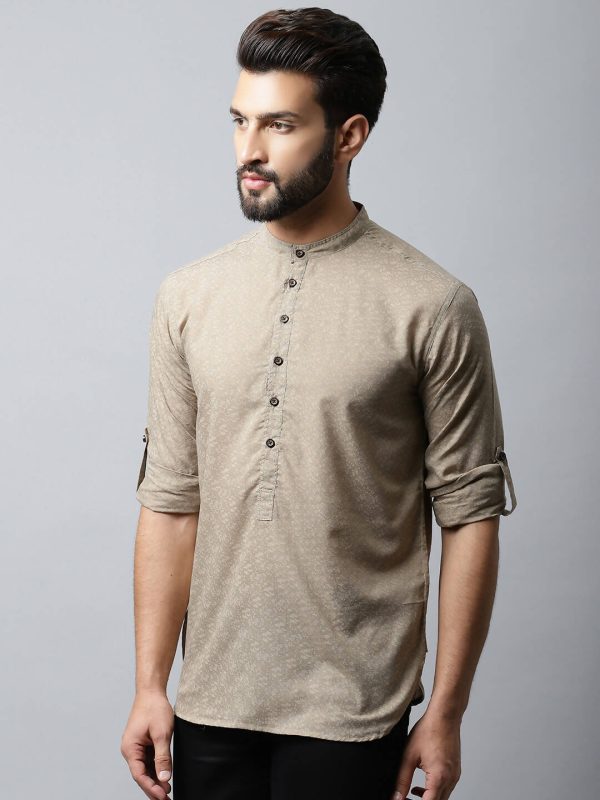 Even Apparels Beige Color Pure Cotton Men s Kurta With Band Collar (SLD072) For Sale