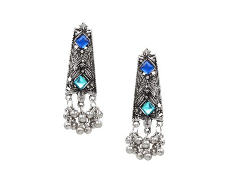 Cardinal Oxidised Silver-Toned & Blue Stones-Studded & Beaded Jewellery Set Online Hot Sale