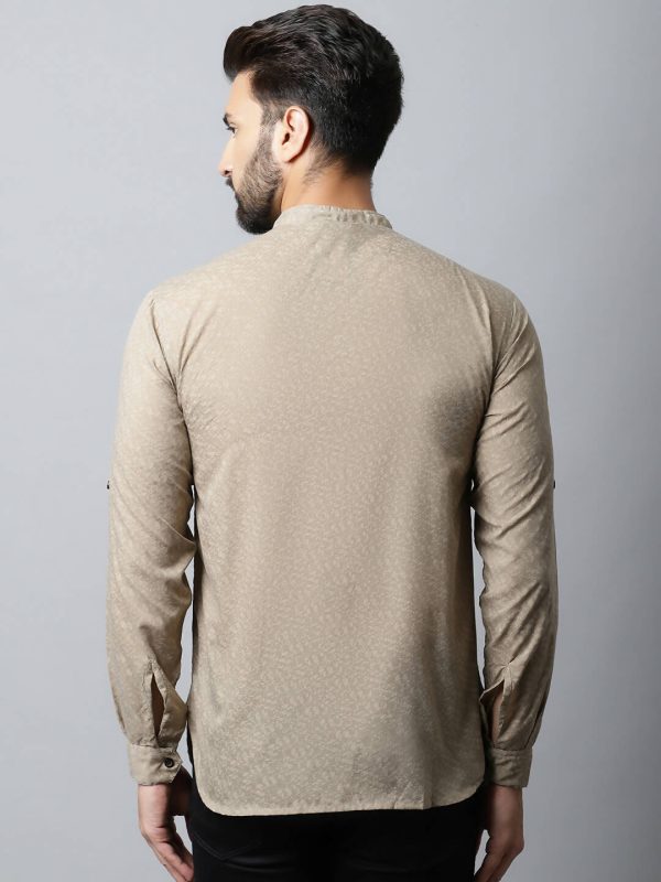 Even Apparels Beige Color Pure Cotton Men s Kurta With Band Collar (SLD072) For Sale