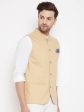 Even Apparels Beige Polyester Men s Nehru Jacket-Contrast Lining-Inbuilt Pocket Square Supply