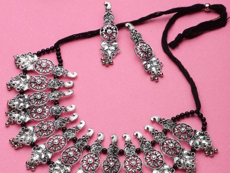 Cardinal Oxidised Silver-Plated Stone-Studded & Beaded Jewellery Set For Sale