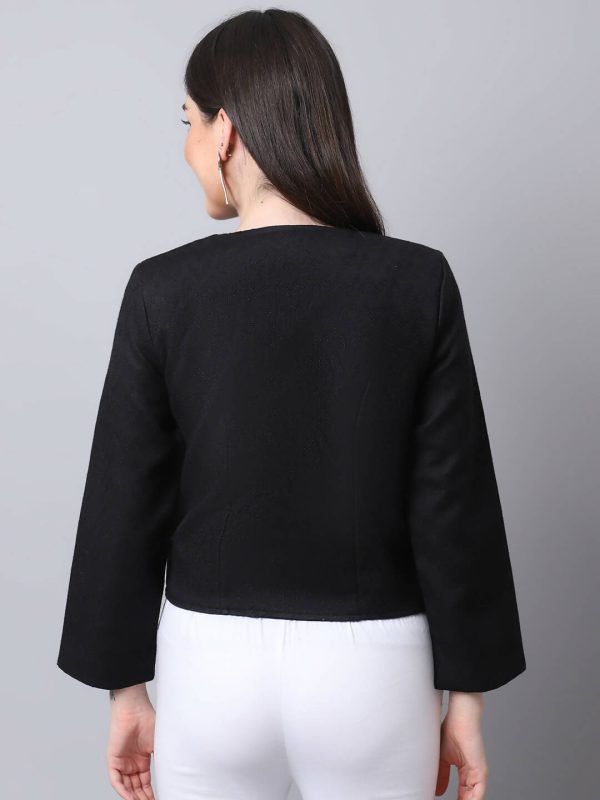 Even Apparels Black 100% Viscose Open Front Statement Women s Jacket on Sale