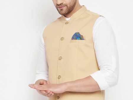 Even Apparels Beige Polyester Men s Nehru Jacket-Contrast Lining-Inbuilt Pocket Square Supply