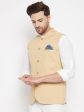 Even Apparels Beige Polyester Men s Nehru Jacket-Contrast Lining-Inbuilt Pocket Square Supply