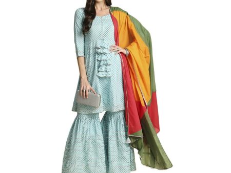 Anubhutee Women s Blue Kurta Sharara with Dupatta Set Online Sale