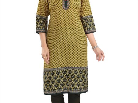 Snehal Creations Yellow Designer Digital Print Cotton Slub Fabric Long Kurti Tunic For Cheap