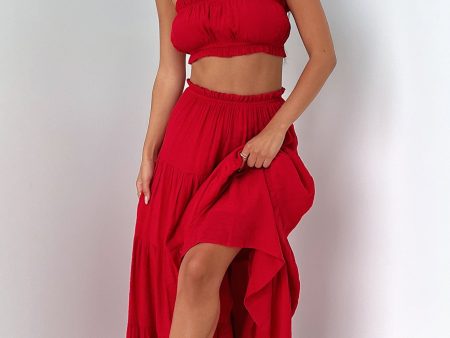 Selina Tiered Maxi Skirt - Red Cheap